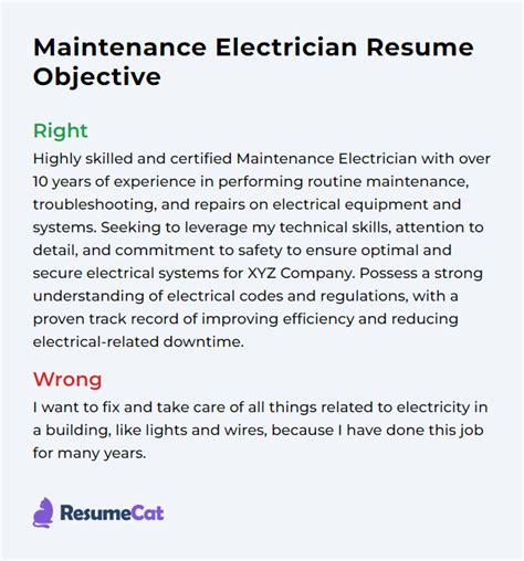 resume objective statement for electrician.